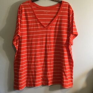 Ava & Viv Orange and White Striped V-Neck Tee